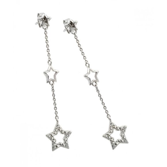 Silver 925 Stars CZ Wire Dangling Stud Earrings - Picture 1 of 6